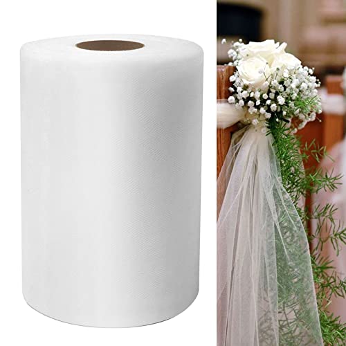 Tulle Fabric 6 Inch by 100 Yards White Tulle Rolls Spool for Tutu Table Skirt Wedding Gift Wrapping Party Decorations DIY Crafts Supplies