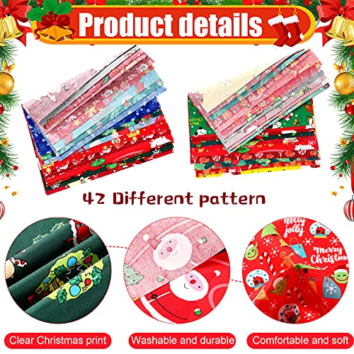 42 Pieces Christmas Fabric Bundles Sewing Quilting Fabric 10 x 10 Inch Christmas Santa Elk Snowflake Printing Fabric Squares Craft Fabric for Patchwork Sewing DIY Craft Christmas Party Supplies