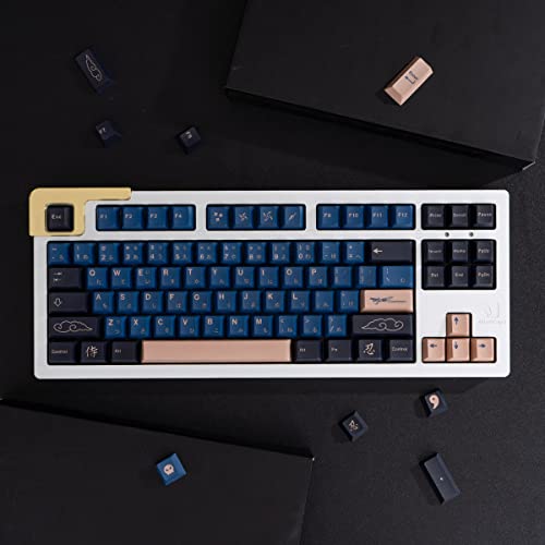 PBT Keycaps 129 Keys Blue Samurai Keycaps Dye Sub Cherry Profile Fit for 61/64/87/104/108 US Layout Cherry Mx Gateron Switches Mechanical Keyboard