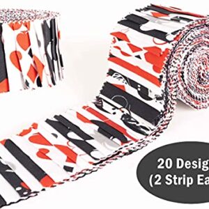 Soimoi 40Pcs Poker Card Print Cotton Precut Fabrics for Quilting Craft Strips 2.5 inches Jelly Roll - White & Black