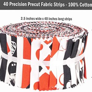 Soimoi 40Pcs Poker Card Print Cotton Precut Fabrics for Quilting Craft Strips 2.5 inches Jelly Roll - White & Black