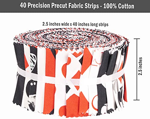 Soimoi 40Pcs Poker Card Print Cotton Precut Fabrics for Quilting Craft Strips 2.5 inches Jelly Roll - White & Black