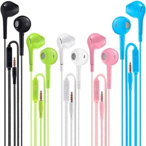 jogteg earbuds headphones with microphone pack of 5, noise isolating wired earbuds, earphones with powerful heavy bass stereo, compatible with android, phone, laptops, mp3 and most 3.5mm interface
