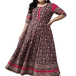 Yash Gallery Women's Plus Size Cotton Floral Printed Anarkali kurta (Black)