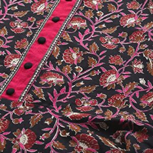 Yash Gallery Women's Plus Size Cotton Floral Printed Anarkali kurta (Black)