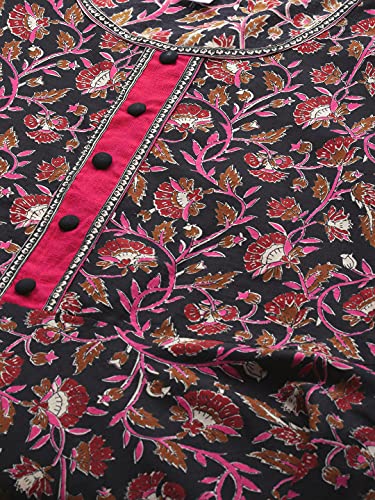 Yash Gallery Women's Plus Size Cotton Floral Printed Anarkali kurta (Black)