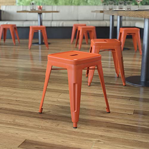 Flash Furniture Metal Dining Table Height Stool - Backless Orange Kai Commercial Grade Stool - 18 Inch Stackable Dining Chair - Set of 4