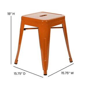 Flash Furniture Metal Dining Table Height Stool - Backless Orange Kai Commercial Grade Stool - 18 Inch Stackable Dining Chair - Set of 4