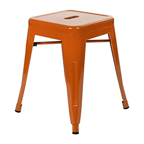 Flash Furniture Metal Dining Table Height Stool - Backless Orange Kai Commercial Grade Stool - 18 Inch Stackable Dining Chair - Set of 4