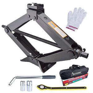 autoins scissor jack set- 3 ton (6614 lbs) car jack kit auto - smart mechanism with hand crank/wrench/lug wrench thickened base for car suv mpv