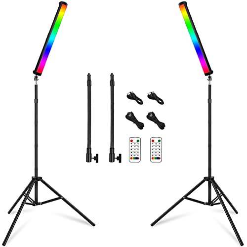 RGB Led Video Light Stick Wand with Stand, QEUOOIY 360° Full Color 2500-9500K Portable Studio Photography Lighting, 5000mAh Rechargeable Battery & Magnet with 27"-78.7" Tripod for Vlog