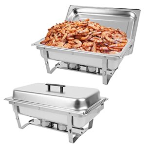 restlrious 8 qt chafing dish buffet set 2 packs stainless steel foldable rectangular chafer full size w/water pan, food pan, fuel holder and lid