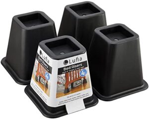 lufia bed furniture risers, 6 inch heavy duty bed lifts risers for sofa, table, chair or desk, set of 4 bed lifts (6 inch, black)