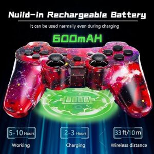 PS3 Controller Wireless, High Performance Controller with Upgraded Joystick for PlayStation 3, 2 USB Charging Cords (Red Star, Black Ghost)