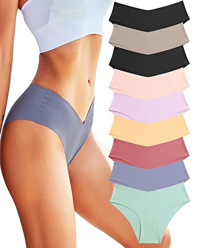 ROSYCORAL Women’s Seamless Bikini Panties Soft Stretch Invisibles Briefs No Show Hipster Underwear cheeky 9 pack XS-L (L)