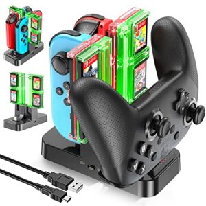 switch controller charger for nintendo switch joycons & pro controller, switch charging station with 8 game cartridges, oivo switch controller charger docking stand for joy-con, usb-c cable included