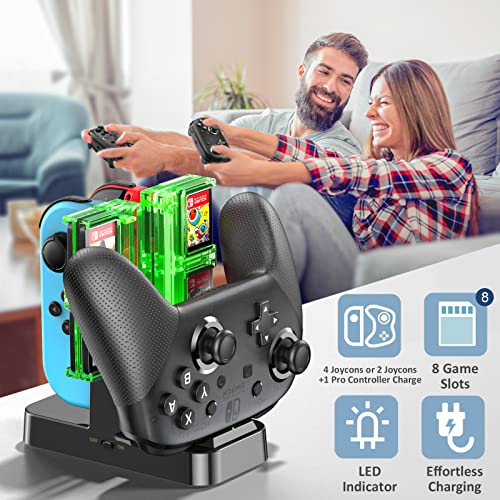 Switch Controller Charger for Nintendo Switch Joycons & Pro Controller, Switch Charging Station with 8 Game Cartridges, OIVO Switch Controller Charger Docking Stand for Joy-Con, USB-C Cable Included