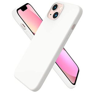 ornarto compatible with iphone 13 case 6.1, slim liquid silicone 3 layers full covered soft gel rubber case cover 6.1 inch-white