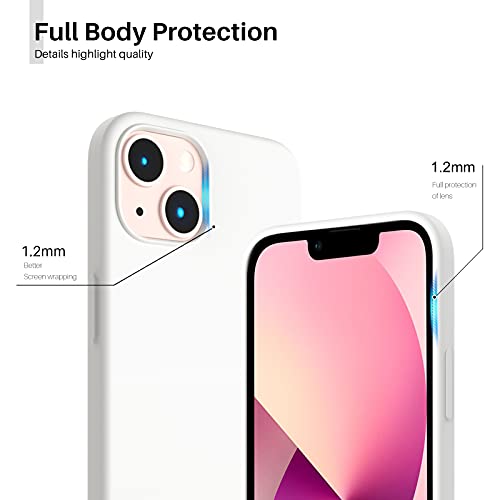 ORNARTO Compatible with iPhone 13 Case 6.1, Slim Liquid Silicone 3 Layers Full Covered Soft Gel Rubber Case Cover 6.1 inch-White