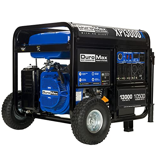 DuroMax XP13000X 13,000-Watt/10,500-Watt 500cc Electric Start Gas Powered Portable Generator w/ CO Alert, Black/Blue