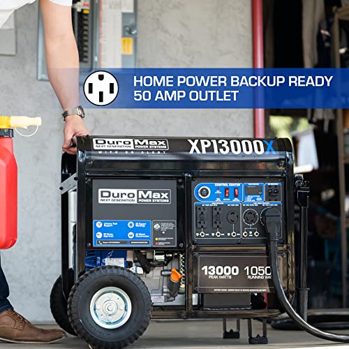 DuroMax XP13000X 13,000-Watt/10,500-Watt 500cc Electric Start Gas Powered Portable Generator w/ CO Alert, Black/Blue