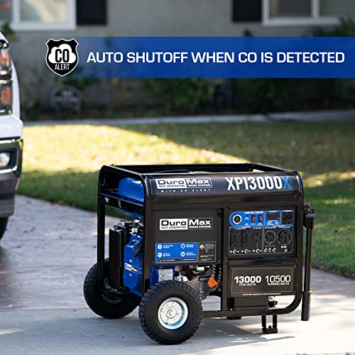 DuroMax XP13000X 13,000-Watt/10,500-Watt 500cc Electric Start Gas Powered Portable Generator w/ CO Alert, Black/Blue