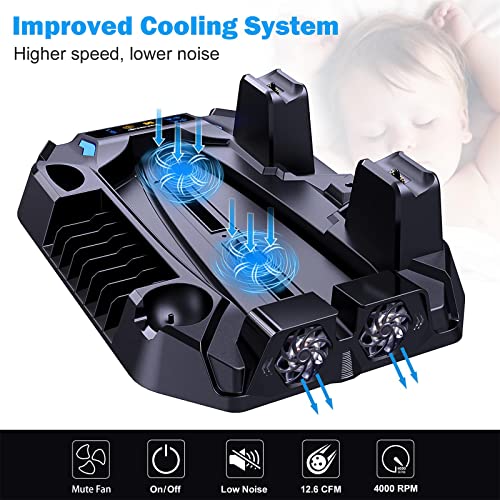 PS5 Stand with 2 Cooling Station & Dual Controller Charging Station for PS5 Console,Digital/Disc Edition, Benazcap PS5 Accessories Cooling Stand with Charge Stock, Headset Holder and 8 Game Slot,Black