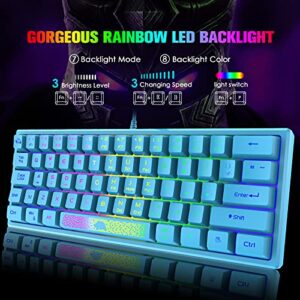 ZIYOU LANG K61 60% Gaming Keyboard Mini Portable with Rainbow RGB Backlit Ergonomic 62Key Layout 19Key Anti-ghosting Mechanical Feel Waterproof USB Wired for PC Mac Windows Gamer Laptop Typists(Blue)