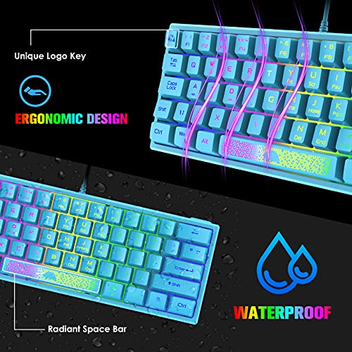 ZIYOU LANG K61 60% Gaming Keyboard Mini Portable with Rainbow RGB Backlit Ergonomic 62Key Layout 19Key Anti-ghosting Mechanical Feel Waterproof USB Wired for PC Mac Windows Gamer Laptop Typists(Blue)