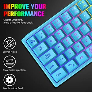 ZIYOU LANG K61 60% Gaming Keyboard Mini Portable with Rainbow RGB Backlit Ergonomic 62Key Layout 19Key Anti-ghosting Mechanical Feel Waterproof USB Wired for PC Mac Windows Gamer Laptop Typists(Blue)