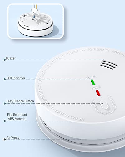 SITERWELL Hardwired Interconnected Smoke Detector, Photoelectric Smoke Alarm with 9V Backup Battery, Fire Alarm with Test/Silence Button, GS517, 4 Packs