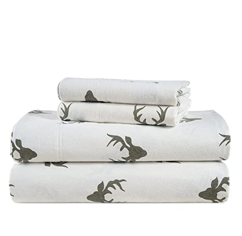 LANE LINEN 100% Cotton Flannel Sheets Set - Flannel Sheets Full, 4-Piece Bed Sheets - Lightweight Bedding Sets, Brushed for Extra Softness, Warm, 15" Deep Pocket (Fits Upto 17" Mattress) - Reindeer