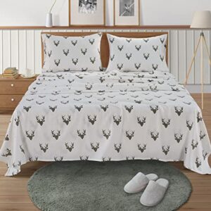 LANE LINEN 100% Cotton Flannel Sheets Set - Flannel Sheets Full, 4-Piece Bed Sheets - Lightweight Bedding Sets, Brushed for Extra Softness, Warm, 15" Deep Pocket (Fits Upto 17" Mattress) - Reindeer