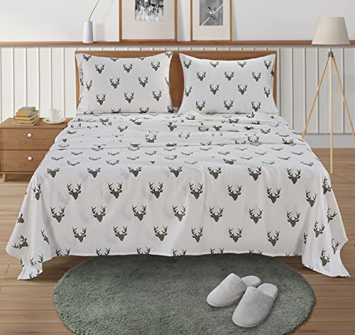 LANE LINEN 100% Cotton Flannel Sheets Set - Flannel Sheets Full, 4-Piece Bed Sheets - Lightweight Bedding Sets, Brushed for Extra Softness, Warm, 15" Deep Pocket (Fits Upto 17" Mattress) - Reindeer