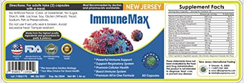 New Jersey International Trading immunemax - Immune Support -Vitamin A, Vitamin C, D, E, B1, B2,Niacin, B6,Folic Acid,VitaminB12,Biotin,Calcium,Magnesium, Zinc,Copper, and Manganese