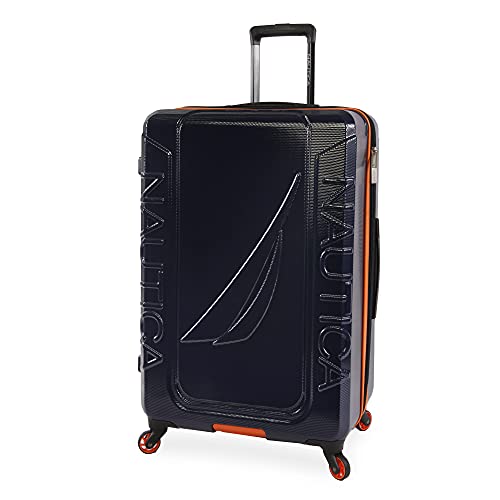 Nautica Birch Hardside Spinner Luggage, Navy/Orange, Checked-Large 29-Inch