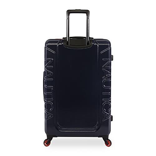 Nautica Birch Hardside Spinner Luggage, Navy/Orange, Checked-Large 29-Inch