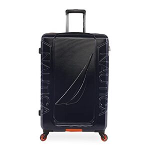 Nautica Birch Hardside Spinner Luggage, Navy/Orange, Checked-Large 29-Inch