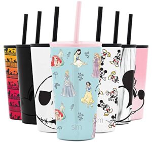 simple modern disney insulated tumbler cup with flip lid and straw lid | gifts for women men reusable stainless steel water bottle travel mug | classic collection | 16oz princesses royal beauty