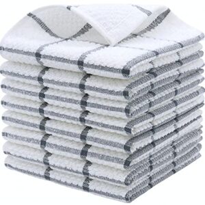 PPAXL Cotton Grid Dish Cloths, Terry Cleaning Rags, 12 x 12 Inches, Light and Soft, Quick Drying Dish Rags, 8pc/Set (Grey)