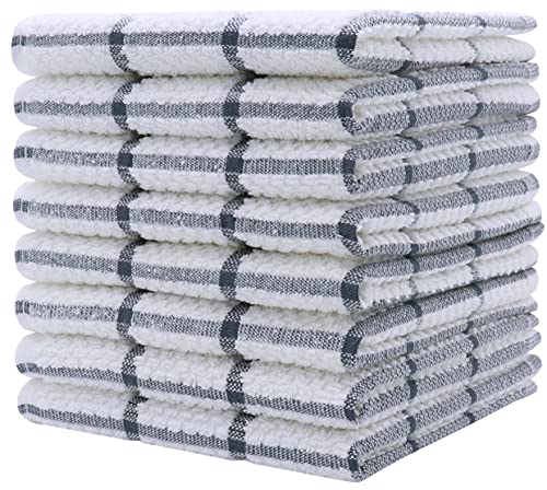 PPAXL Cotton Grid Dish Cloths, Terry Cleaning Rags, 12 x 12 Inches, Light and Soft, Quick Drying Dish Rags, 8pc/Set (Grey)