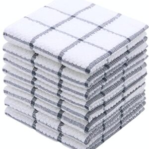 PPAXL Cotton Grid Dish Cloths, Terry Cleaning Rags, 12 x 12 Inches, Light and Soft, Quick Drying Dish Rags, 8pc/Set (Grey)