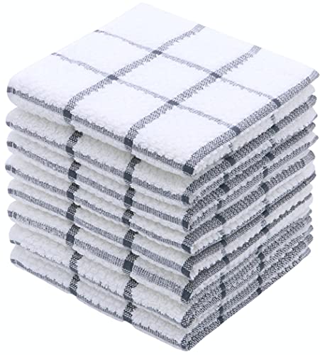 PPAXL Cotton Grid Dish Cloths, Terry Cleaning Rags, 12 x 12 Inches, Light and Soft, Quick Drying Dish Rags, 8pc/Set (Grey)