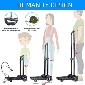 110 LBS Light weight Folding Hand Truck, Small Cart with 2 Wheels Portable Dolly for Moving Collapsible Luggage Cart with Bag and 2 Elastic Ropes Utility Cart Push Cart for travel Shopping Home Office