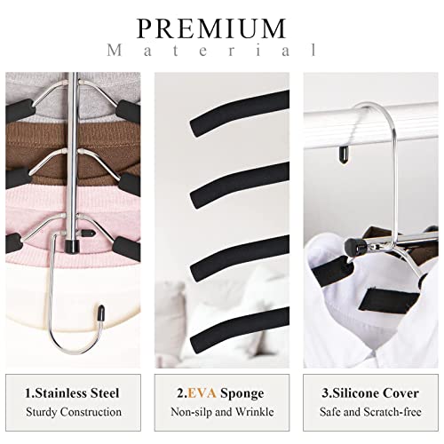 Clothes Hangers Space Saving Coat Hangers 2 Pack Znben Non Slip Shirt Hangers with Padded Foam Stainless Steel 5 in 1 Closet Organizer Heavy Duty Multilayer Hangers for Coat Sweater Suit T-Shirt