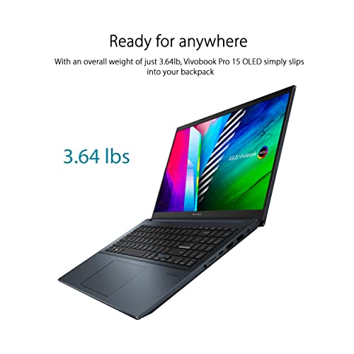 ASUS VivoBook Pro 15 OLED Slim Laptop, 15.6” FHD OLED Display, Intel Core i5-11300H CPU, NVIDIA GeForce GTX 1650 Max Q, 8GB RAM, 512GB SSD, Windows 11 Home, Quiet Blue, K3500PH-DB51