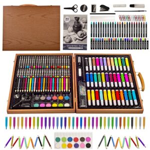 sfsumart art set, 150 pcs art supplies, wooden coloring drawing painting kit, markers crayons colour pencils, gift for kids teens boys girls
