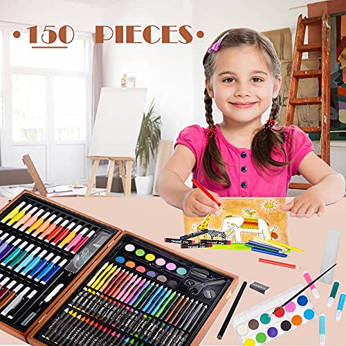 SFSUMART Art Set, 150 PCS Art Supplies, Wooden Coloring Drawing Painting kit, Markers Crayons Colour Pencils, Gift for Kids Teens Boys Girls