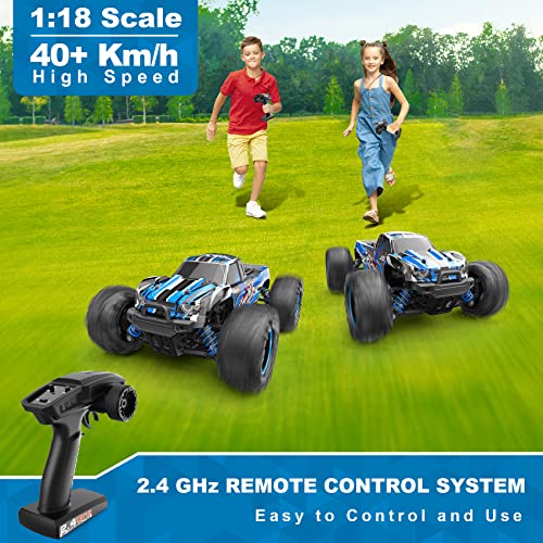 QFC RC Cars 1:18 Scale Remote Control Car, 4WD High Speed 40+ Km/h Off Road RC Monster Vehicle Truck, All Terrains Electric Toy Trucks with Two Rechargeable Batteries for Boys Kids and Adults