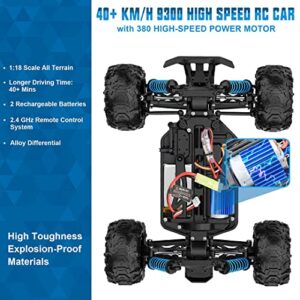 QFC RC Cars 1:18 Scale Remote Control Car, 4WD High Speed 40+ Km/h Off Road RC Monster Vehicle Truck, All Terrains Electric Toy Trucks with Two Rechargeable Batteries for Boys Kids and Adults